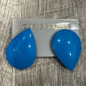 Blue Teardrop Clip Earrings